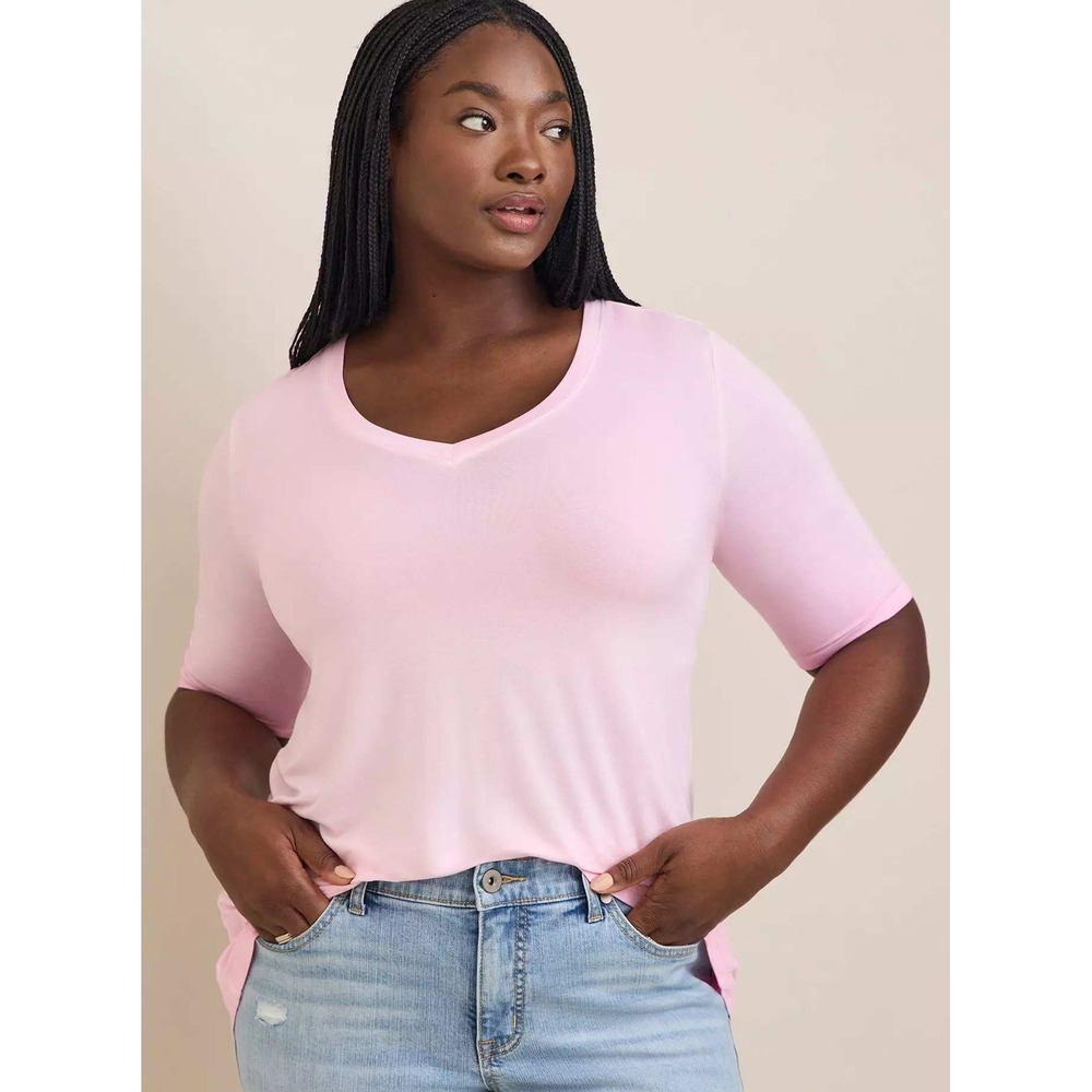 Torrid Super Soft Knit Pink V-Neck Tunic Top Short Sleeve Size 3 3X Plus Size